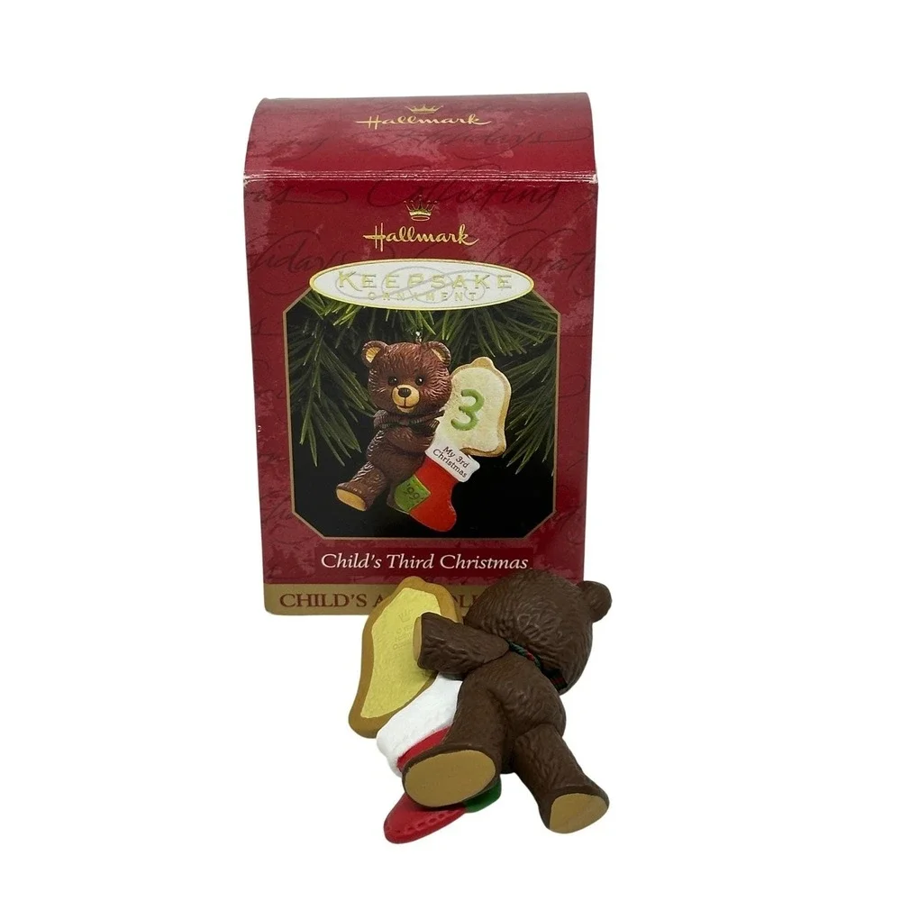 VTG 1999 Hallmark Keepsake‎ Ornament Child's Third Christmas Bear Stocking Boxed